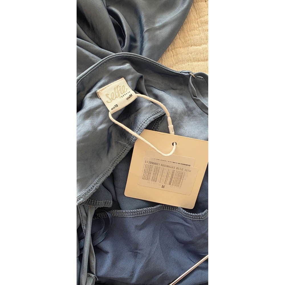 NWT Selfie Leslie Downtown Cami Strap Front Split Midi Slip Dress Blue Formal Md - Picture 8 of 12